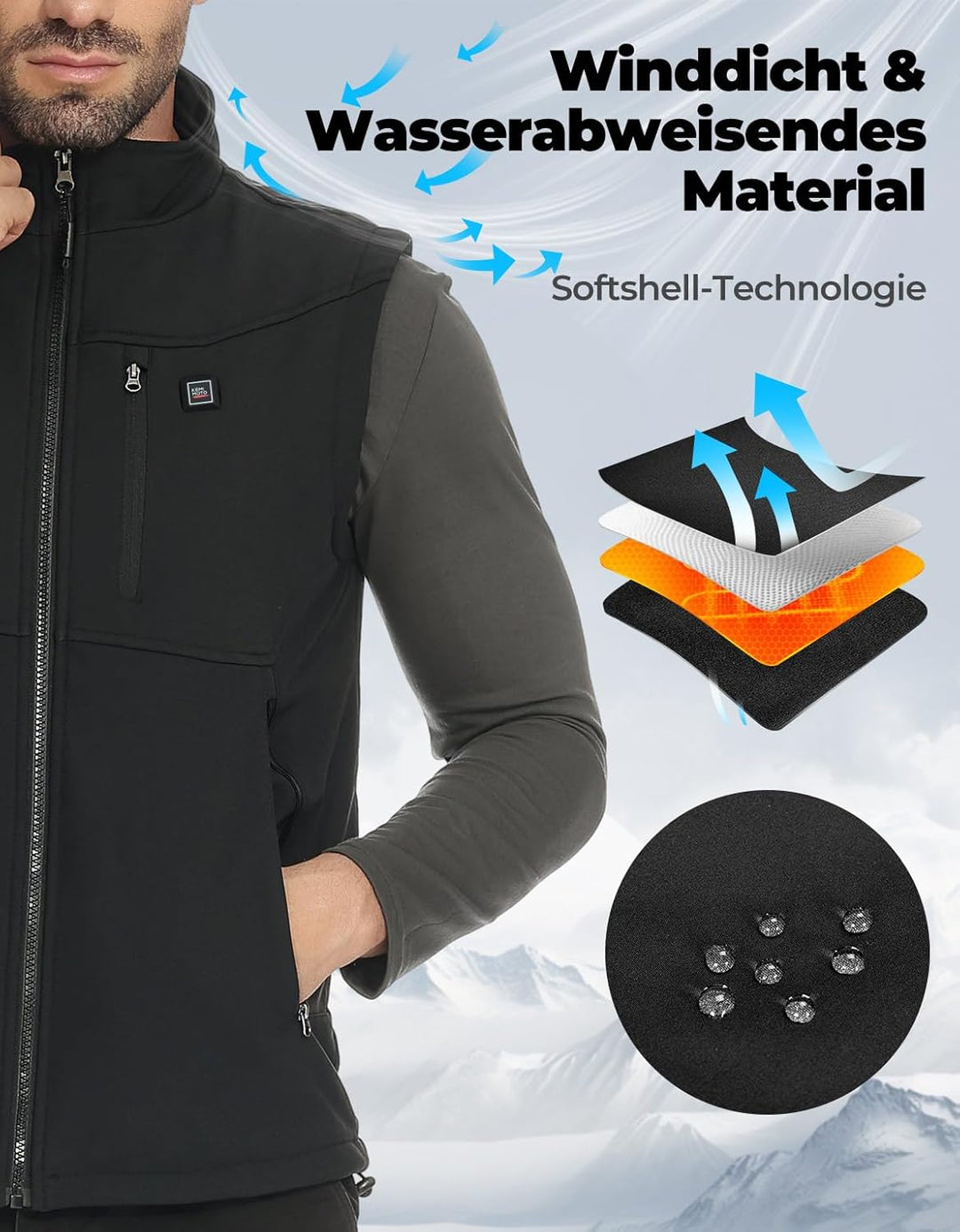 KEMIMOTO Beheizbare Weste mit App Funktion, Heizweste Herren und Damen, mit 10000mAh Akku, beheizte