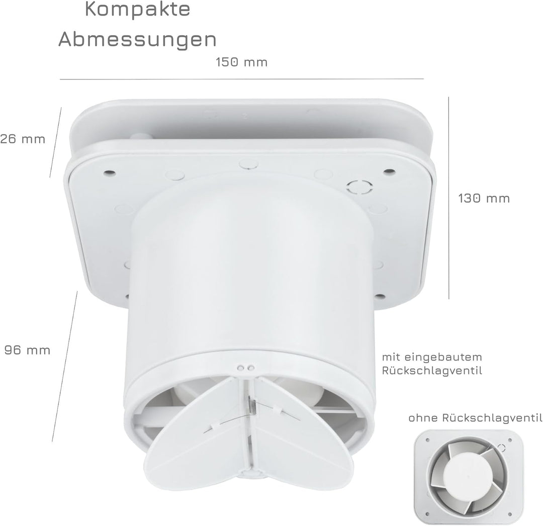 Turbionaire TREND 100 HWM Badlüfter mit Feuchtigkeitssensor, Rückschlagklappe, 100 mm, Hoher statisc