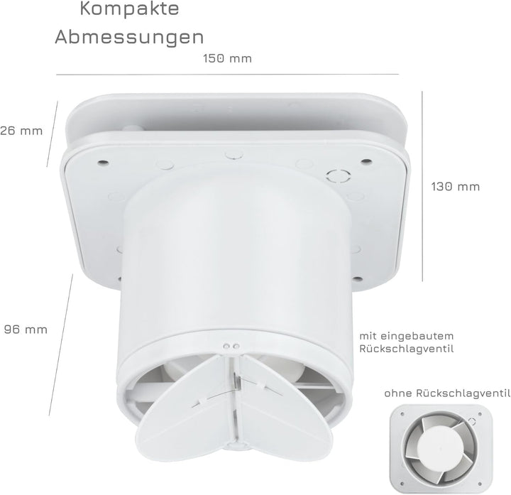 Turbionaire TREND 100 HWM Badlüfter mit Feuchtigkeitssensor, Rückschlagklappe, 100 mm, Hoher statisc