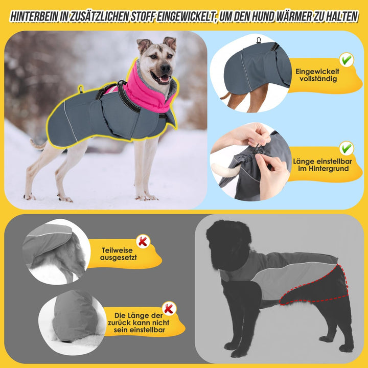 Hundemantel Winter für Grosse Hunde, Wasserdicht Hundejacke mit warmem Fleecefutter und Halsband, Wi