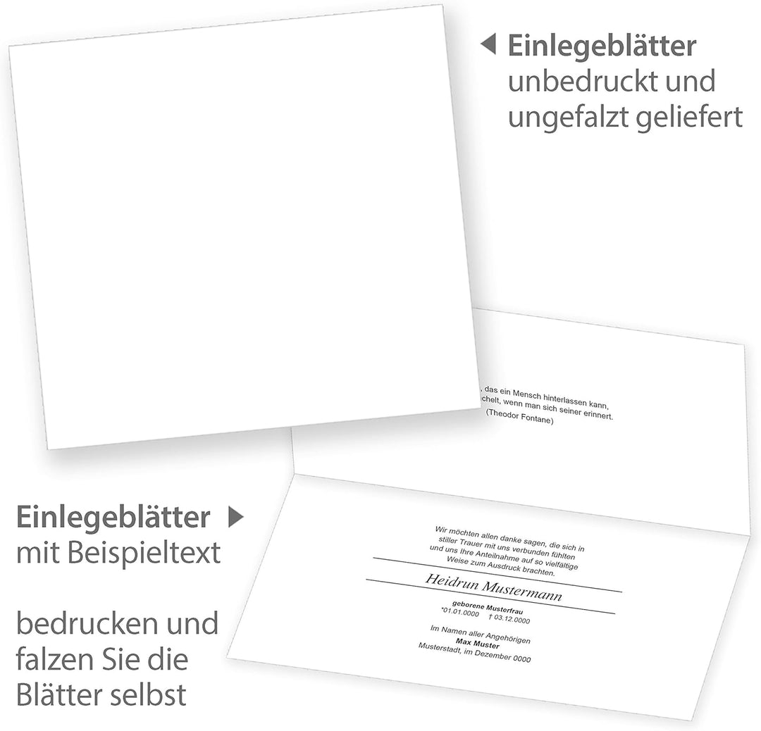 tatmotive Danksagung Trauerkarten 10 Sets, selbst bedruckbar/beschreibbar mit feinem Einlegeblatt, m