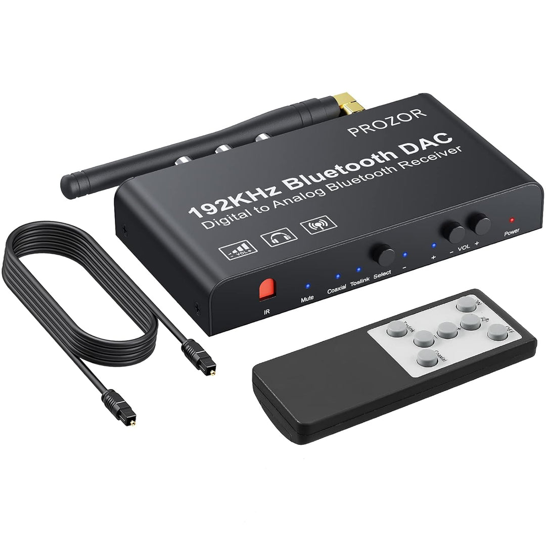 PROZOR DAC Konverter 192kHz Eingebauter Bluetooth V5.0 Empfänger Digital zu Analog Stereo L/R RCA 3.