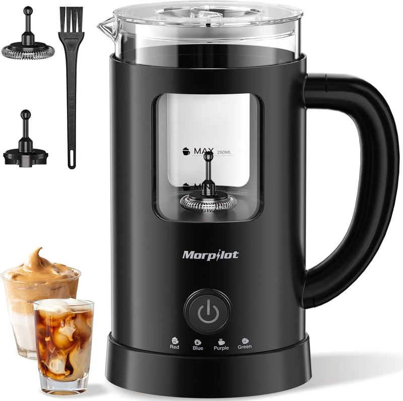 Morpilot Milchaufschäumer Elektrisch, 130-600ml 600W, 4 in 1 Milchschäumer für Heisser und Kalter, V