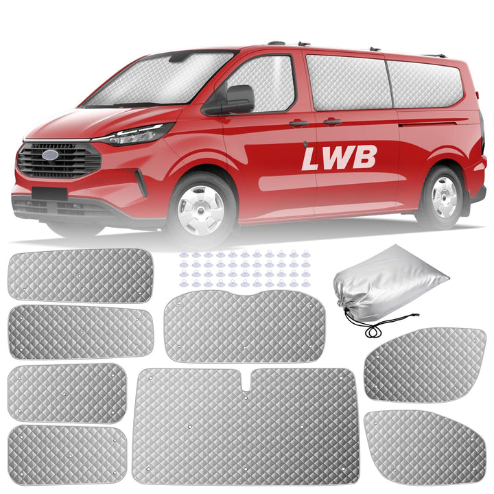 8Stk Thermomatte Fahrerhaus passend für Ford Transit Custom LWB, Interne Auto Sonnenblende Frontsche