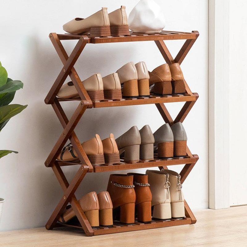 Zusammenklappbares Schuhregal aus Bambus, tragbares Schuhregal aus Holz, ohne Installation, kleines