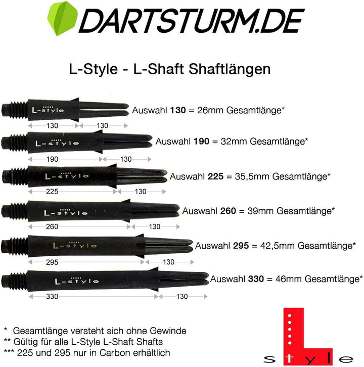 LSTYLE Dart Shafts: L-Shaft Carbon Silent - Spinning Dart Stems - Champagne Rings Included Schwarz /
