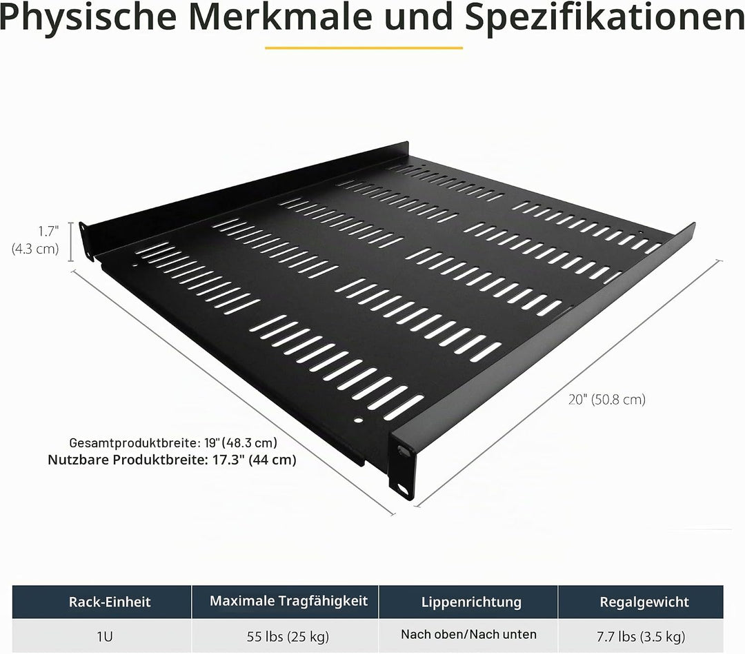 StarTech.com 1HE 19 Zoll Fachboden für netzwerk schrank - Freitragende perforierte Rack ablage für S