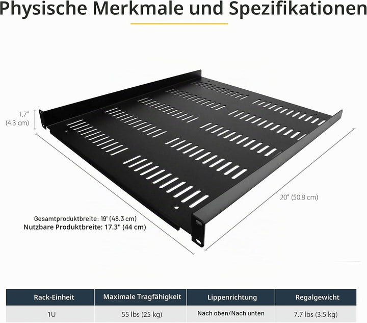 StarTech.com 1HE 19 Zoll Fachboden für netzwerk schrank - Freitragende perforierte Rack ablage für S