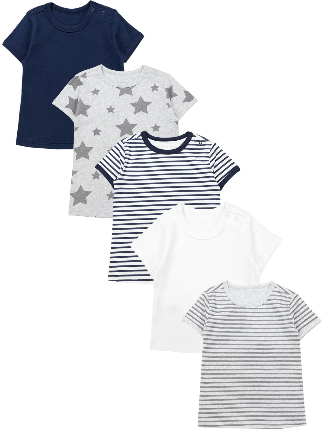TupTam Baby Jungen Kurzarm T-Shirt mit Aufdruck Unifarben Sterne Streifen 5er Set 56 Blau_weiss_ster