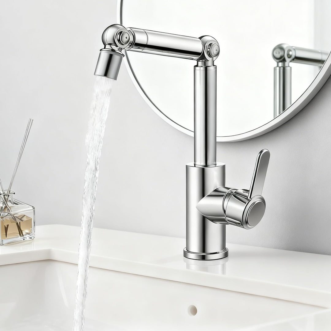 Wasserhahn Bad Drehbar, Waschtischarmatur Badezimmer Hoch Chrom, Mit 360° Schwenkarm & 2 Strahlarten