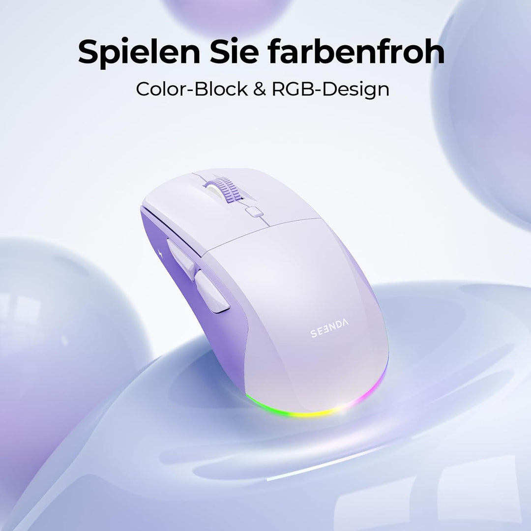 seenda MOU110 Bluetooth Maus mit RGB-Beleuchtung, Leise, 2 Geräte, Lila | Bluetooth &amp; 2.4G Dual Mode