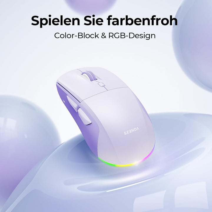 seenda MOU110 Bluetooth Maus mit RGB-Beleuchtung, Leise, 2 Geräte, Lila | Bluetooth &amp; 2.4G Dual Mode