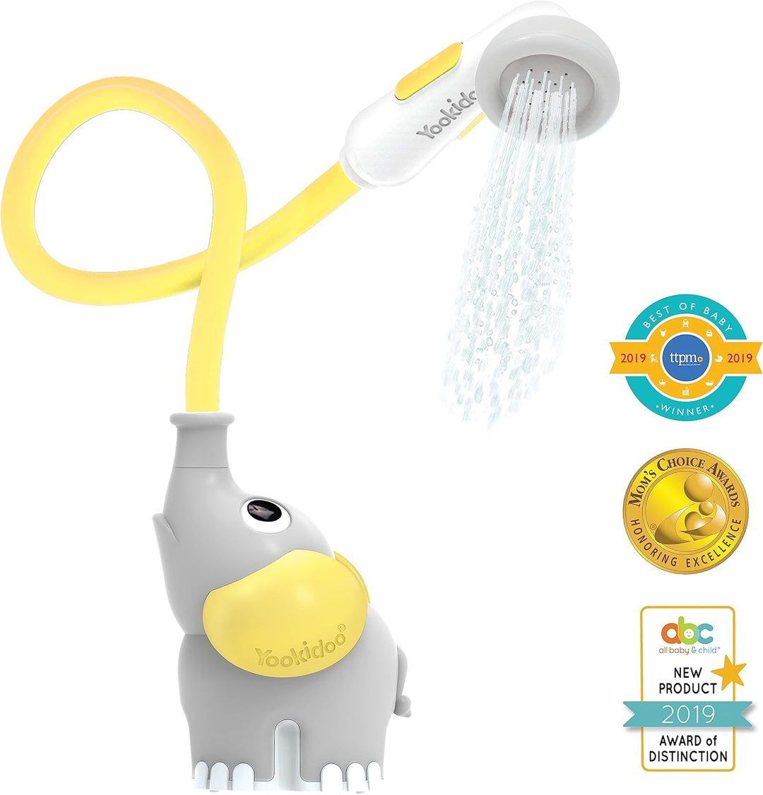Yookidoo Baby Bath Shower Head - Elefant Water Pump with Trunk Spout Rinser - Control Water Flow fro