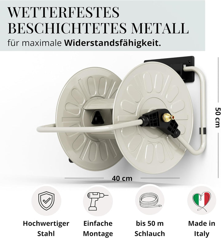 Livlig53 LIVLIG Schlauchtrommel, Metall Schlauchaufroller bis 50 Meter 1/2" Gartenschlauch, Schlauch