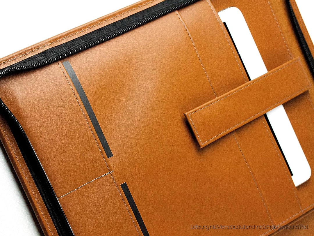 DELMON VARONE - Personalisierbare Tablet Schreibmappe DIN A4 aus Premium Boxcalf Leder braun, Organi