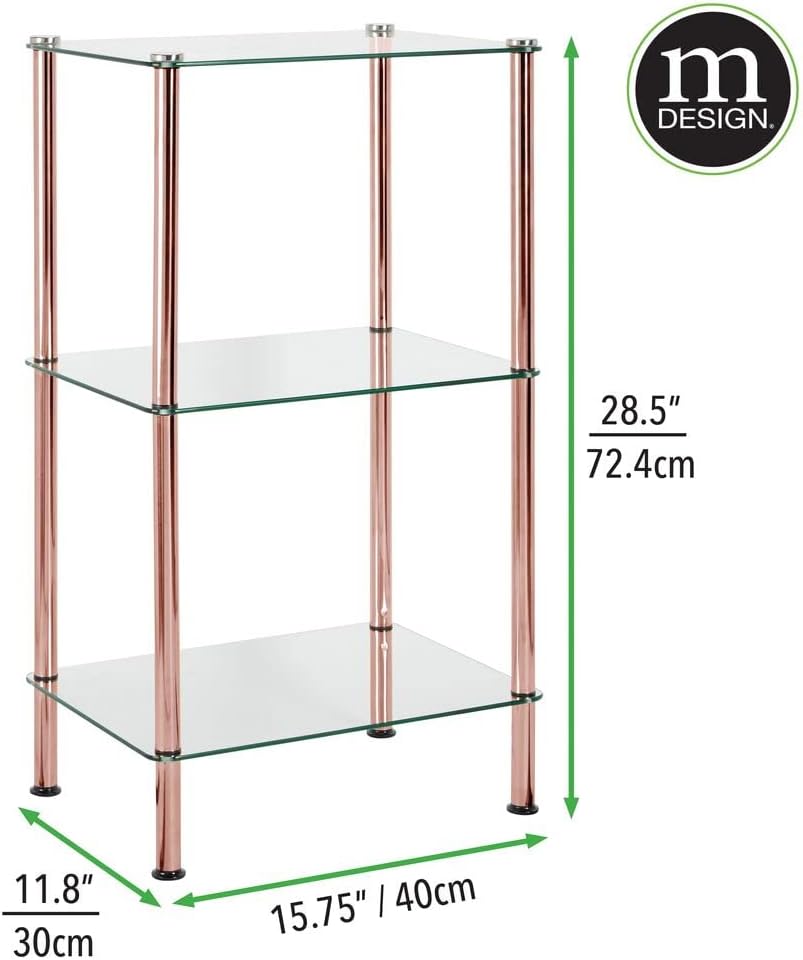 mDesign modernes Glasregal mit Metallbeinen – Badorganizer aus Glas mit 3 Ebenen – elegante Glasabla