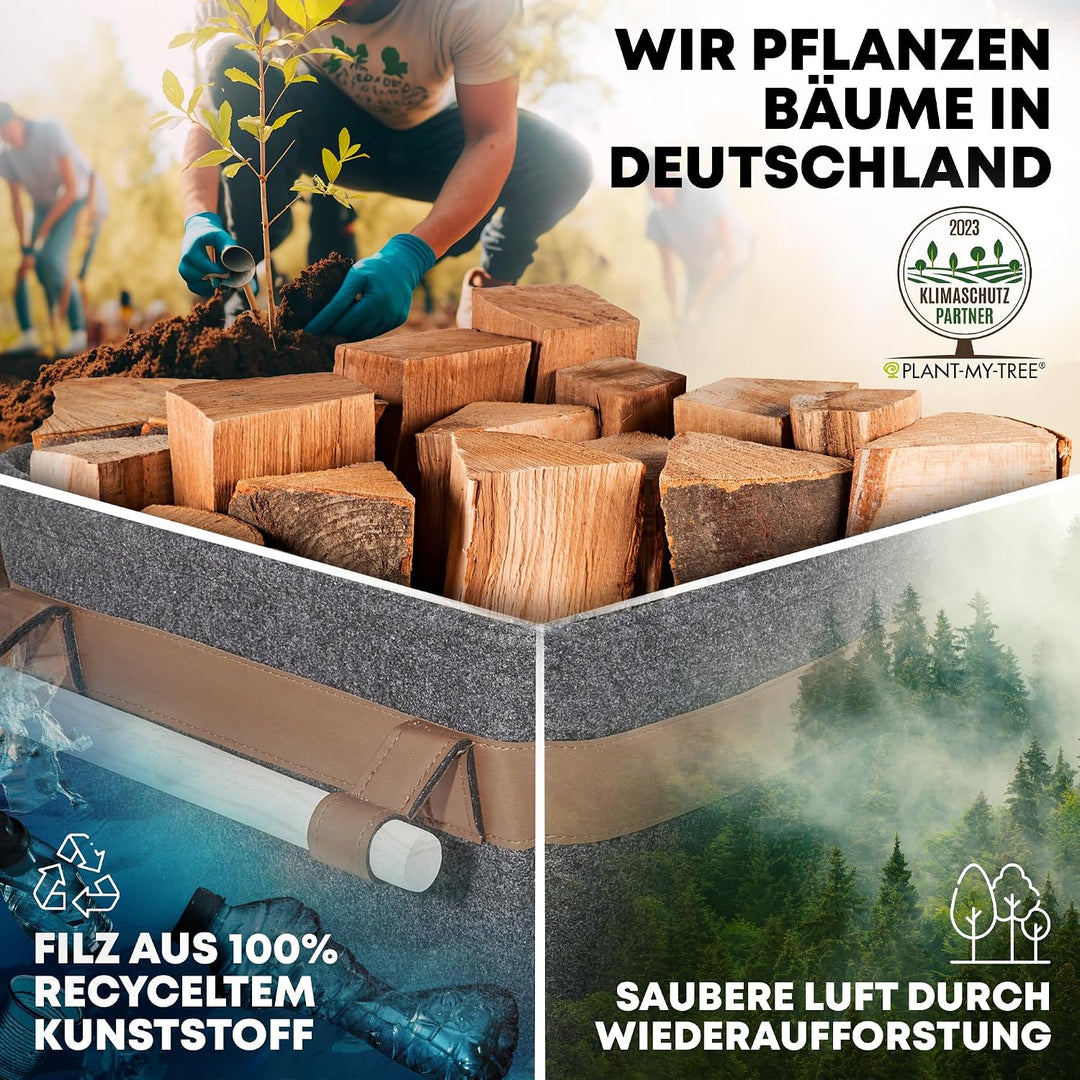 OAKAGE® Holzkorb für Kaminholz Gross mit Zündholzkorb [Schmutzabweisendes Innenfutter und Lederboden