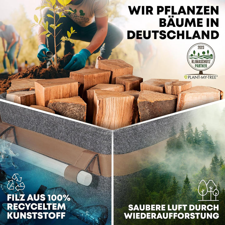 OAKAGE® Holzkorb für Kaminholz Gross mit Zündholzkorb [Schmutzabweisendes Innenfutter und Lederboden