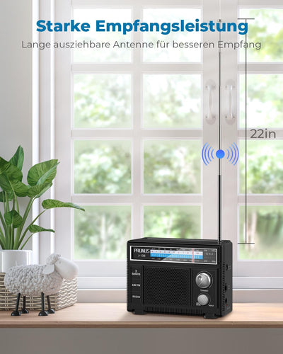 PRUNUS J-136 AM FM UKW Radio Klein, Tragbares Radio Batteriebetrieben oder AC-Strom, Kofferradio mit