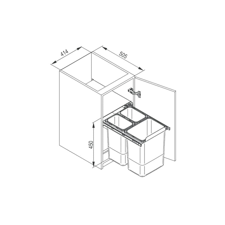 Einbau-Mülleimer für 45 cm Schrank 3-fach Abfallsystem mit Deckel Soft-Close & Vollauszug 1 x 20L +