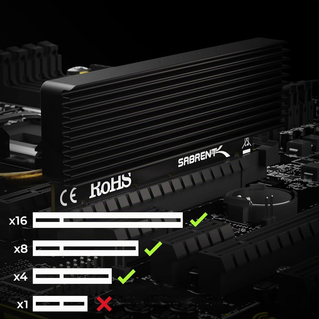 Sabrent M.2 SSD NVMe PCIe Adapter mit Aluminium Kühlkörper und Wärmeleitpad, für SSD 1TB, SSD 2TB, S
