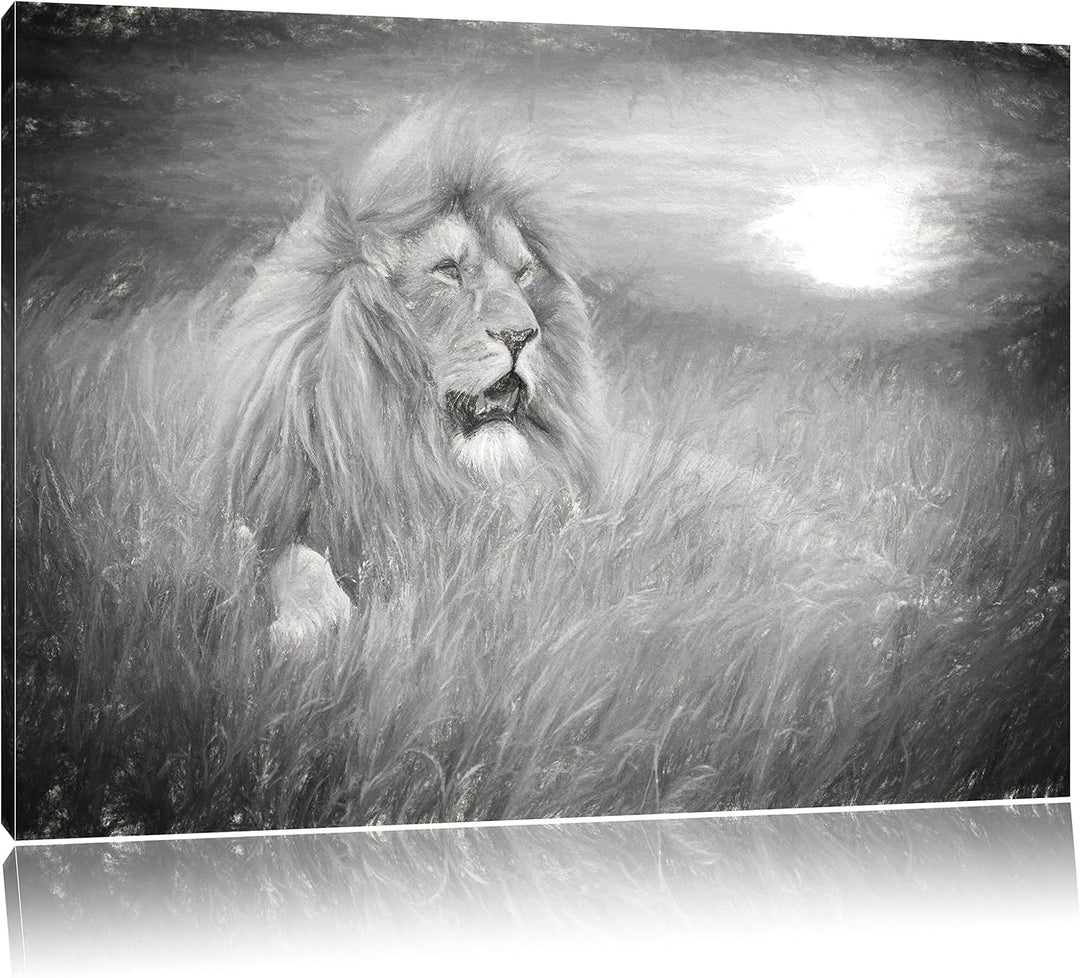 Pixxprint mächtiger Löwe Kunst als Leinwandbild/Grösse: 100x70 cm/Wandbild/Kunstdruck/fertig bespann