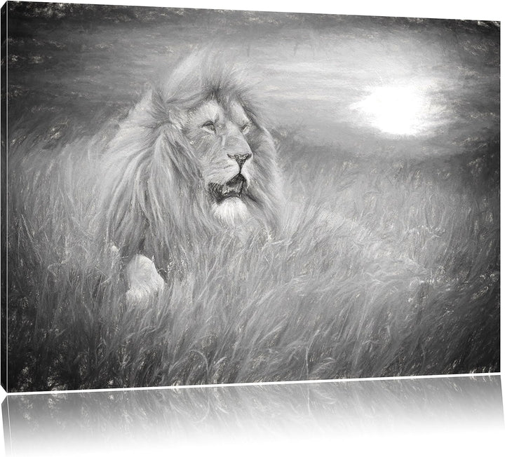 Pixxprint mächtiger Löwe Kunst als Leinwandbild/Grösse: 100x70 cm/Wandbild/Kunstdruck/fertig bespann