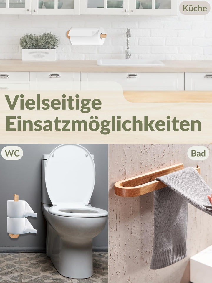 DEKAZIA® Handtuchhalter Holz Wand | Handtuchhalter ohne Bohren Holz | Handtuchstange aus nachhaltige