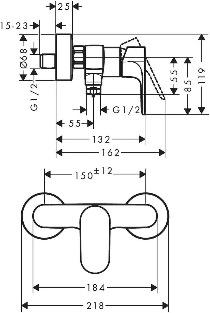 hansgrohe Duscharmatur Rebris S, Aufputz Brausebatterie, Duscharmatur für 1 Funktion, Mattschwarz Ma