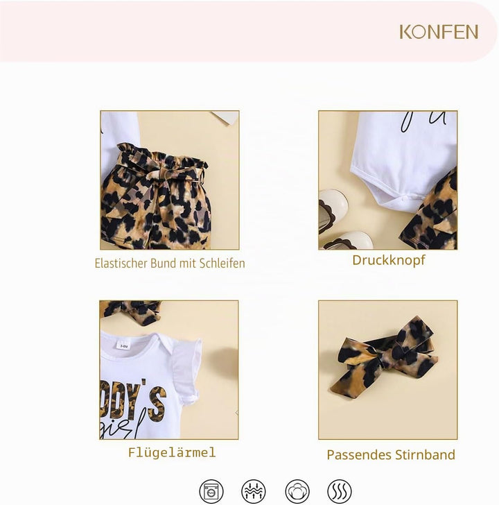 Baby Kleidung Mädchen Sommer Outfit, T-Shirt Rüschen Kurzarm Top + Leopardenmuster Shorts + Stirnban