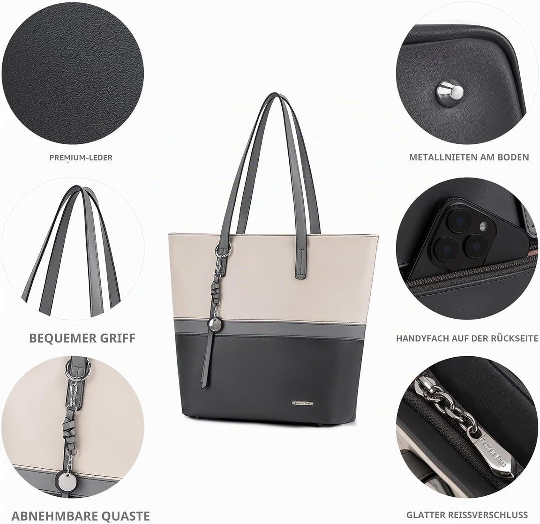 Pomelo Best Handtasche Damen Shopper Gross Damen Tasche für Büro Schule Einkauf Elefantengrau, Elefa