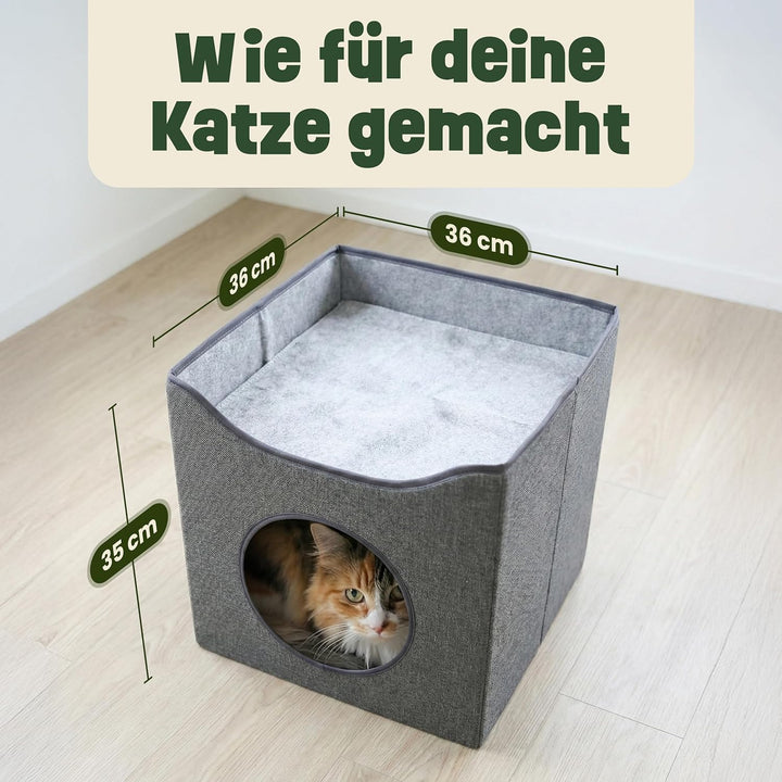 zooprinz katzenhöhle cat cave – kuschelhöhle für Katzen & grosse Katze, warmes katzenbett beige mit