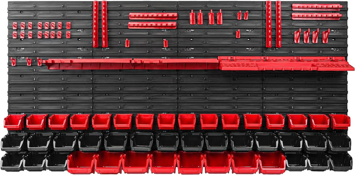 Lagersystem Werkstattregal | 156 x 78 cm | 44 stck. Box | Wandregal mit Werkzeughalterungen und Stap