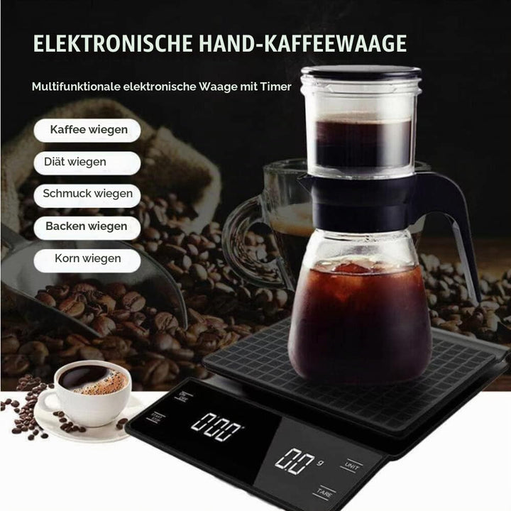 Kaffeewaage mit Timer, 3kg/0.1g Kaffeewaage Elektronische Küchenwaage, Digitale Kaffee Skala mit LED