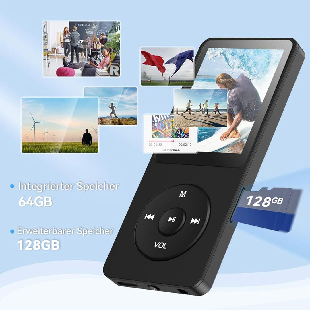 AGPTEK 64GB Klassischer MP3 Player, Laufzeit bis zu 70 Stunden, HiFi, Kleiner MP3-Player für Kinder/