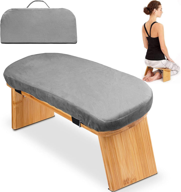 Hihealer Meditationsbank – Klappbare Ergonomische Bambus-Meditationsbank mit Bequemem Kissen, zum Kn