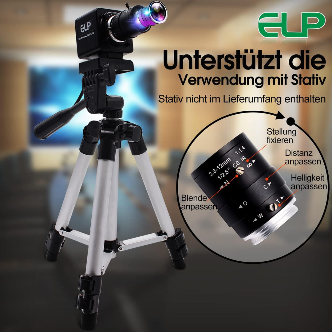 G 0.01LUX USB Kamera 4facher optischer Zoomen Webcam,2.8-12mm Varifokus Webkamera,2MP H.264 manuelle