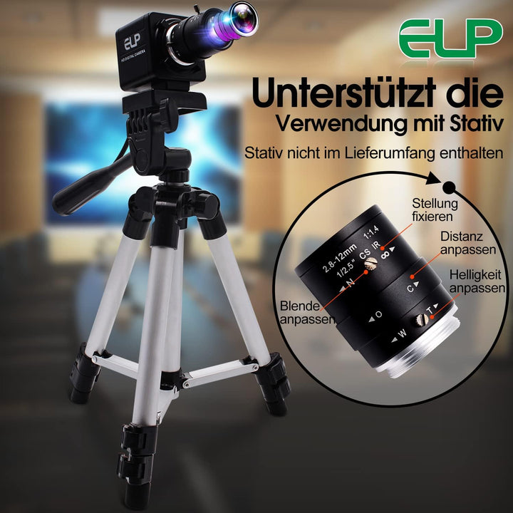 G 0.01LUX USB Kamera 4facher optischer Zoomen Webcam,2.8-12mm Varifokus Webkamera,2MP H.264 manuelle