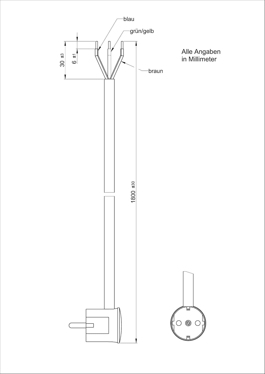 Textilkabel Zuleitung mit Schuko-Stecker (Winkelstecker aus Duroplast: Bakelit Optik), Leitung H03VV