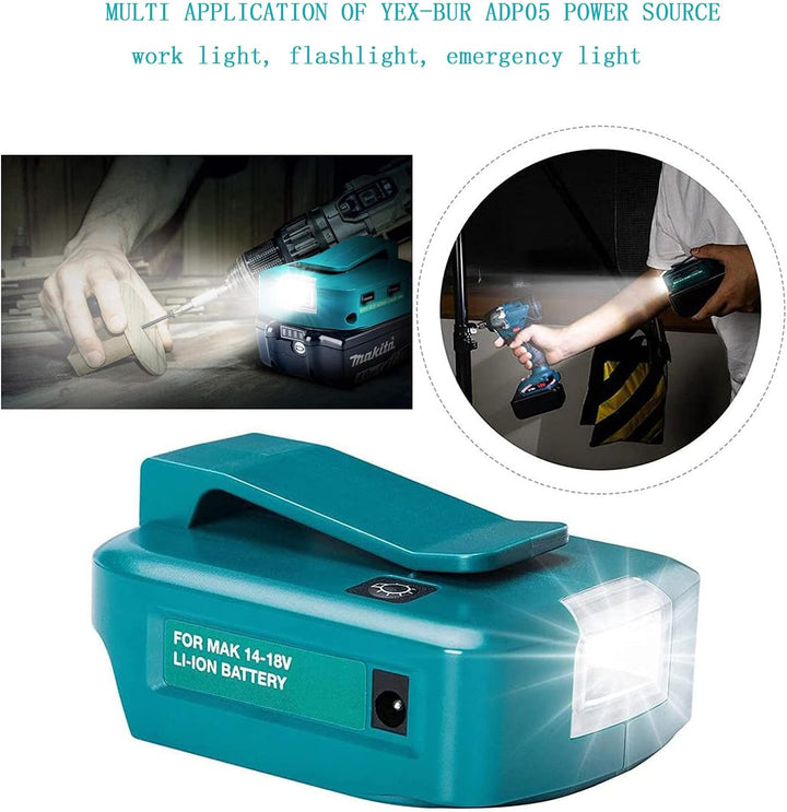 ADP05 Stromquelle für Makita 18V Lithium-Ionen Akku, YEX-BUR USB Telefonladeadapter Konverter mit Zw