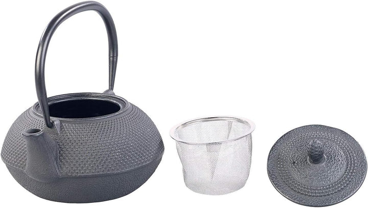 Rosenstein & Söhne Teeset: Asiatische Teekanne, Untersetzer und 2 Becher aus Gusseisen, schwarz (Asi