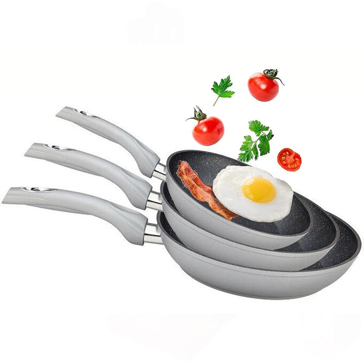 Pfannen Set silber - 3 Pfannen 28 cm + 24 cm + 20 cm Antihaft Beschichtung Pfanne, Induktion, Gas, C