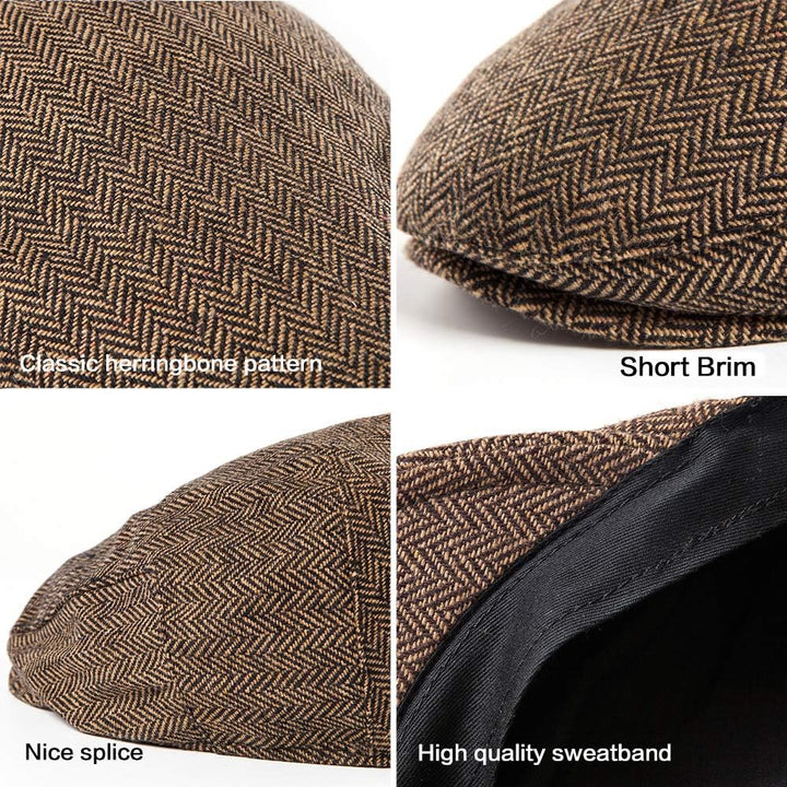 LADYBRO 2er-Pack verstellbare Newsboy Hüte für Herren Flache Kappe Irish Cabbie Gatsby Tweed Ivy 002