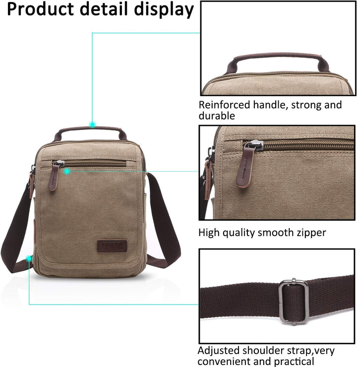 FANDARE Leinwand Umhängetasche Schultertasche Kuriertasche Canvas Messenger Bag für Herren Damen Kle