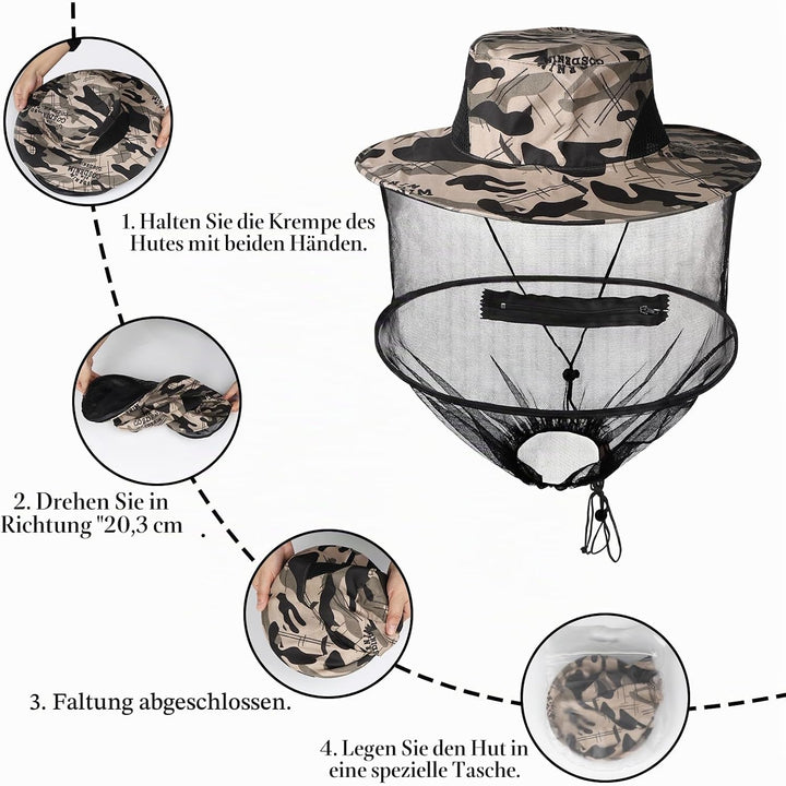 LALAGO Imkerhut, 2 Stück Moskitonetz Hut, Kompakt Faltbarer Hut mit integriertem Moskitonetz, Sonnen