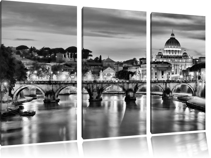 Pixxprint Monocrome, Vatikan, Petersplatz, Sehenswürdigkeit 3-Teiler Leinwandbild 120x80 Bild auf Le