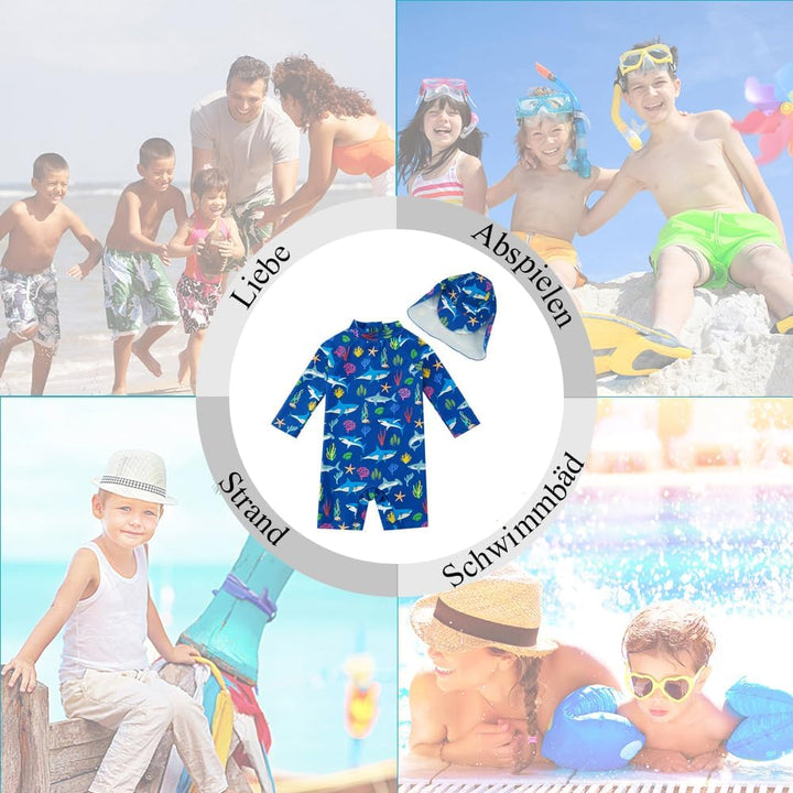 upandfast Baby Badeanzug mit Sonnenhut UPF 50+ Badebekleidung für Baby 3-6 Monate Blau, 3-6 Monate B