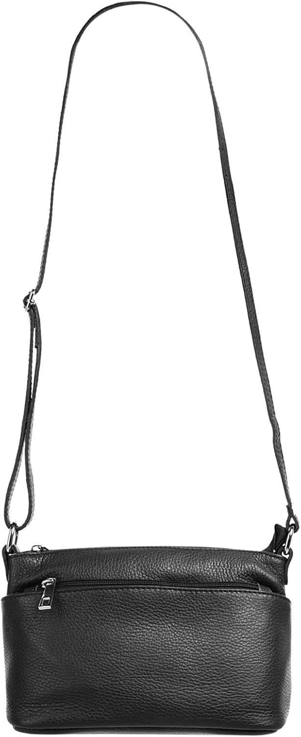 Umhängetasche Echt Leder Damen Made in Italy, Crossbody Bag, Messenger Bag mit Reissverschluss, Schu