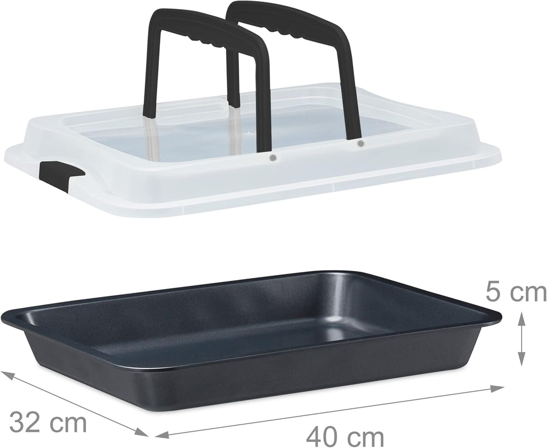 Relaxdays Backblech mit Deckel, 3in1 Kuchen Transportbox, BxT 40,5x32,5 cm, hoher Rand, Kuchenblech