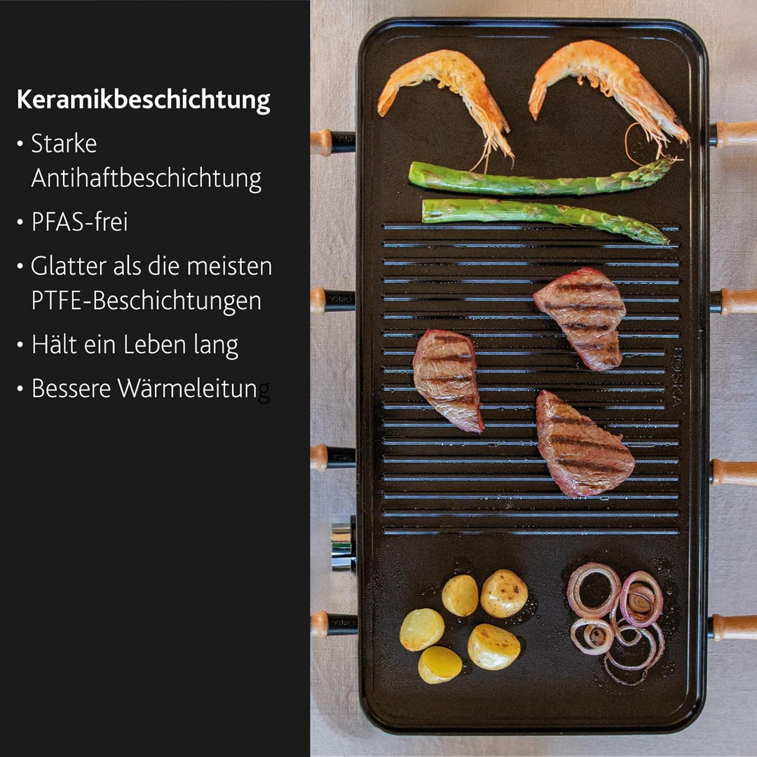 BOSKA Raclette Gourmet Party – Raclette-Grill für 8 Personen – PFAS-frei – Keramische Grillplatte –